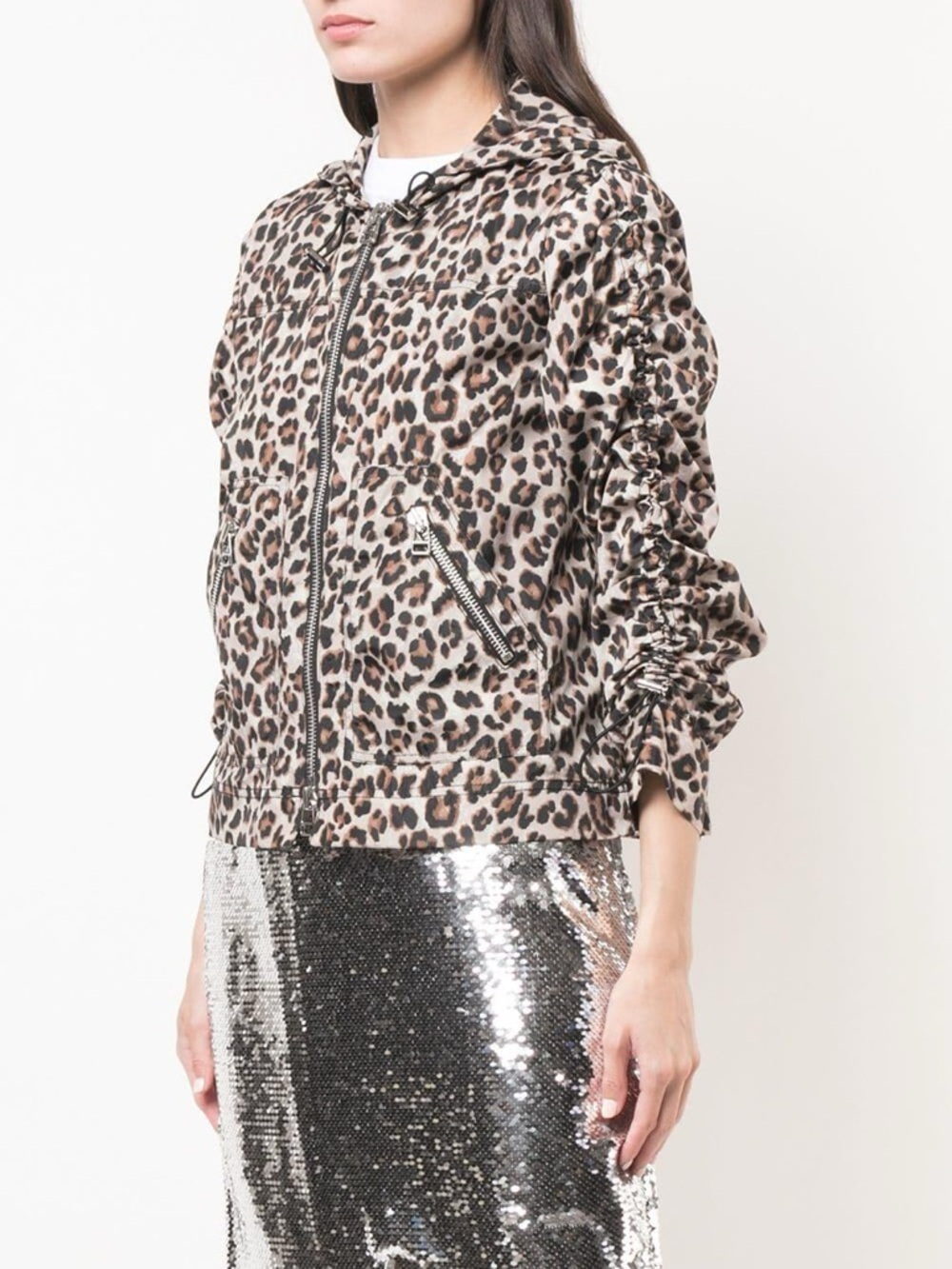 VERONICA BEARD Hooded Short Anorak Windbreaker Jacket in Sibila Leopard - XS